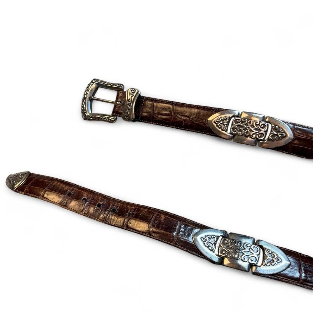 Vintage Brighton brown leather belt size medium metal accents